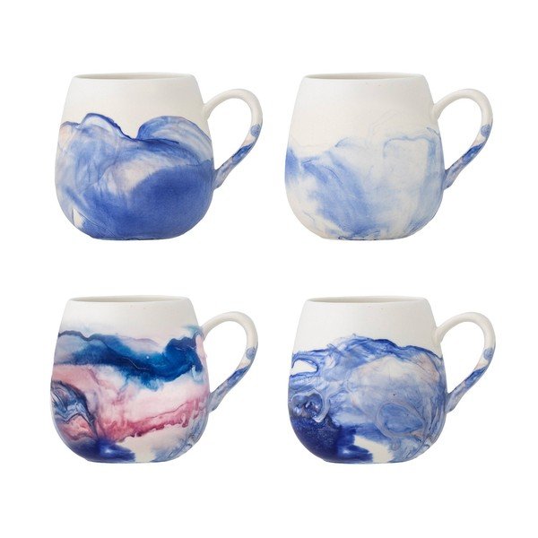Biało-niebieskie kamionkowe filiżanki zestaw 4 szt. 250 ml Lyre – Bloomingville
