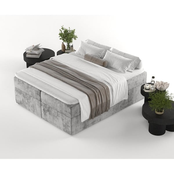 Szare łóżko boxspring ze schowkiem 180x200 cm Yoko – Maison de Rêve-image-3