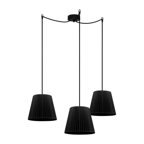 Czarna trzyramienna lampa wisząca Bulb Attack Dos Plisado, ⌀ 24 cm