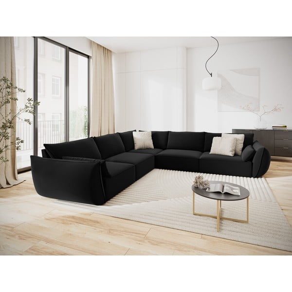 Czarny aksamitny narożnik Vanda – Mazzini Sofas-image-1