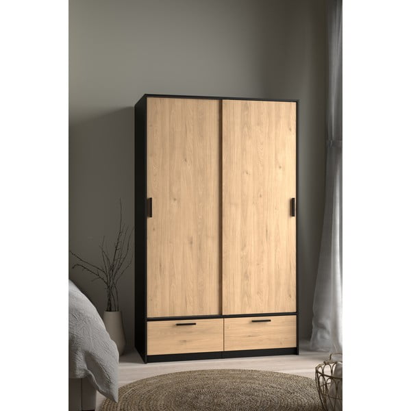 Czarno-naturalna szafa w dekorze dębu z drzwiami przesuwnymi 121x200 cm Line – Tvilum-image-3