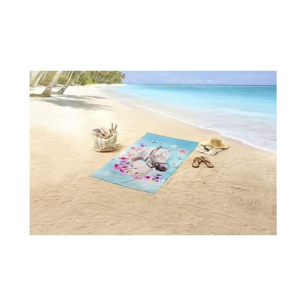 Ręcznik plażowy z nadrukiem Good Morning My Beauty, 150x75 cm-image-1