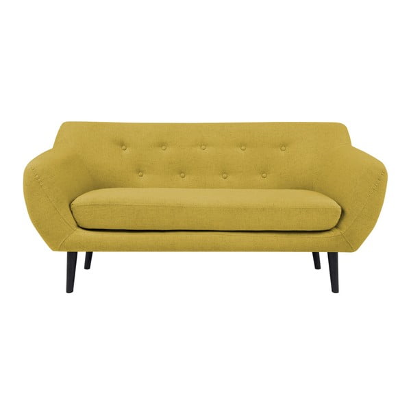 Żółta sofa 2-osobowa z brązowymi nogami Mazzini Sofas Piemont