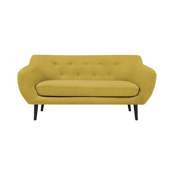 Żółta sofa 2-osobowa z brązowymi nogami Mazzini Sofas Piemont