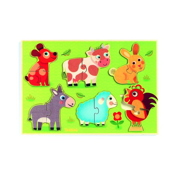 Drewniane puzzle wkładane dla dzieci z motywem zwierząt Djeco