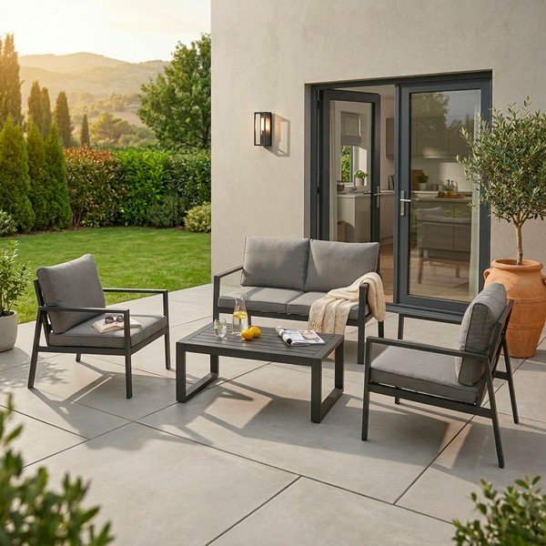 Antracytowy aluminiowy zestaw mebli ogrodowych dla 4 osób Hilde – Bizzotto-image-1