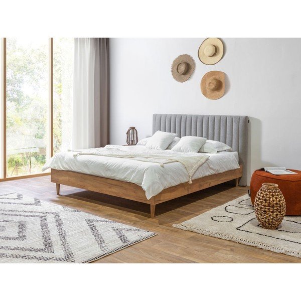 Jasnoszaro-naturalne łóżko dwuosobowe ze stelażem 180x200 cm Oceane – Bobochic Paris-image-1