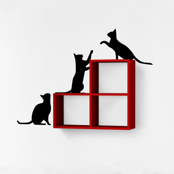 Czerwono-czarna półka z naklejką dekoracyjną Cats