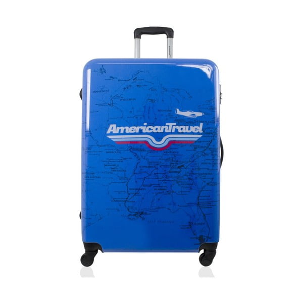 Niebieska walizka na kółkach American Travel, 75 l