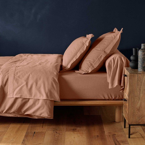 Łososiowe bawełniane prześcieradło z gumką 160x200 cm Lina – douceur d'intérieur-image-1