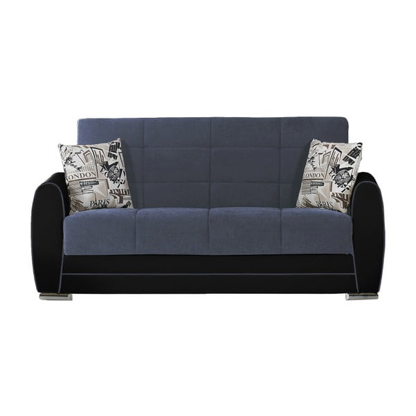 Ciemnoniebiesko-czarna dwuosobowa sofa rozkładana ze schowkiem Esidra Rest
