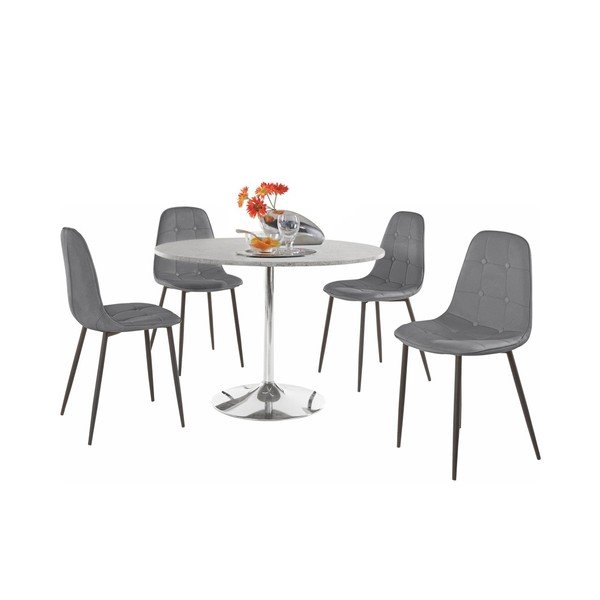 Zestaw okrągłego stołu i 4 szarych krzeseł Støraa Terri Concrete-image-1
