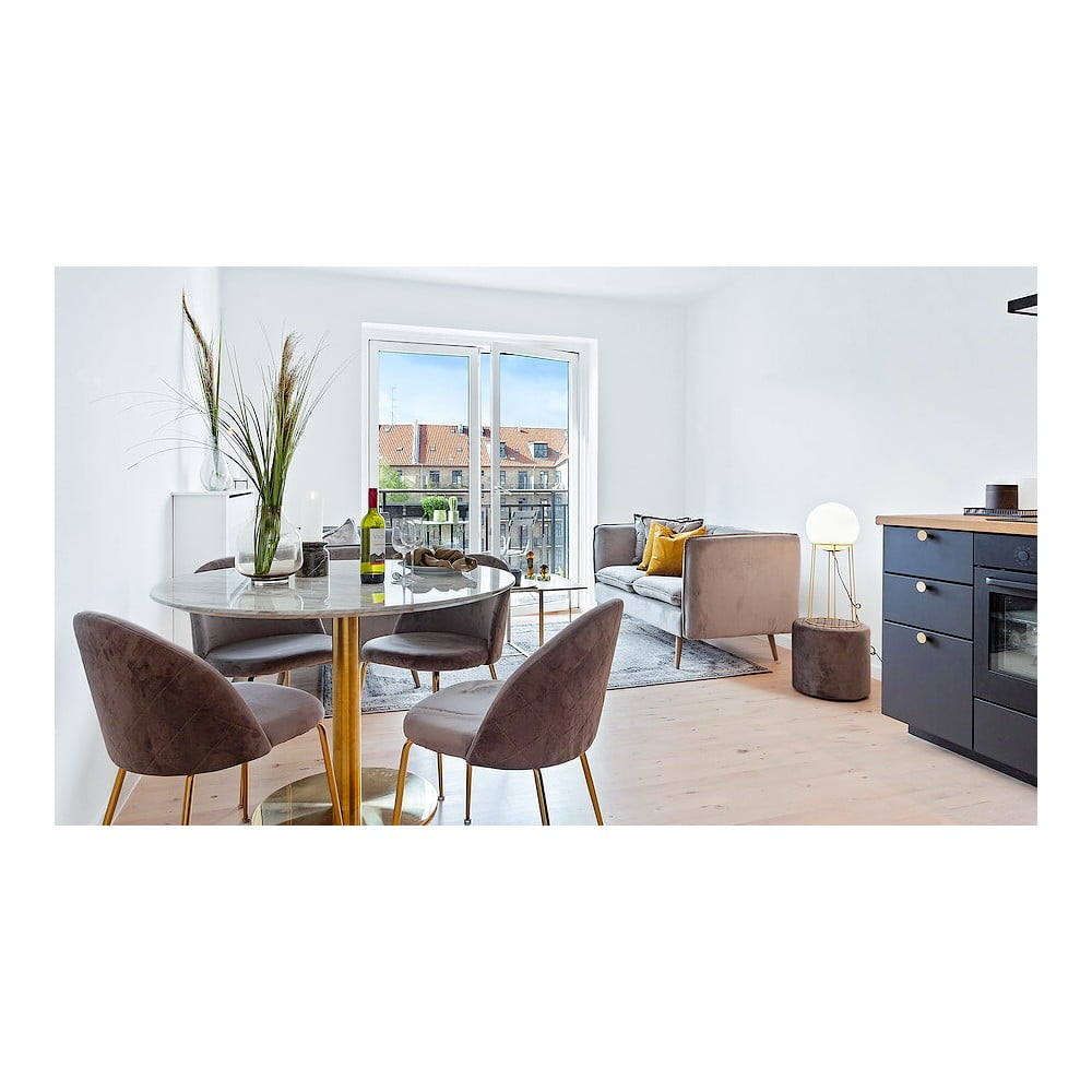 Okrągły stół z blatem w dekorze marmuru ø 110 cm Bolzano – House Nordic (zdjęcie 8)
