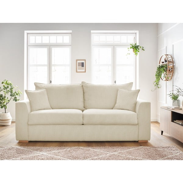 Kremowa sztruksowa rozkładana sofa 225 cm Augustin – Bobochic Paris-image-1