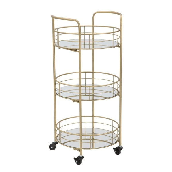 Regał/stolik barowy na kółkach 3-poziomowy z konstrukcją w złotym kolorze Mauro Ferretti Rondo