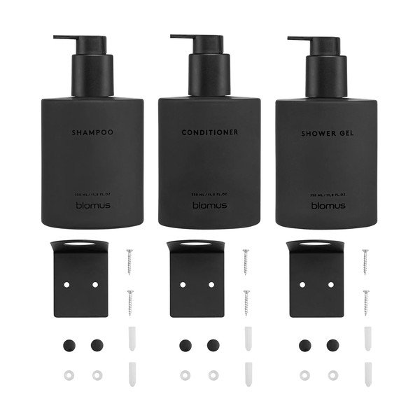 Czarne ścienne szklane dozowniki do mydła 3 szt. 350 ml Kirei – Blomus-image-4