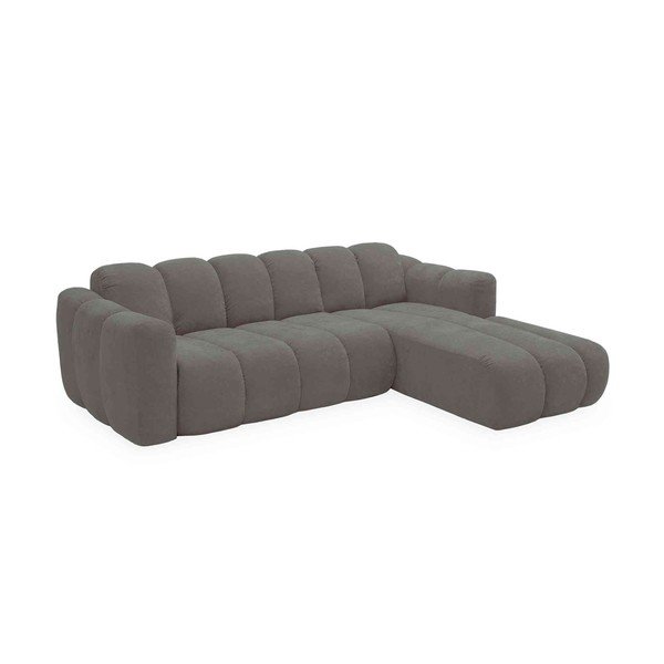 Szary rozkładany narożnik z tkaniny szenilowej (prawostronny) Michell – Miuform