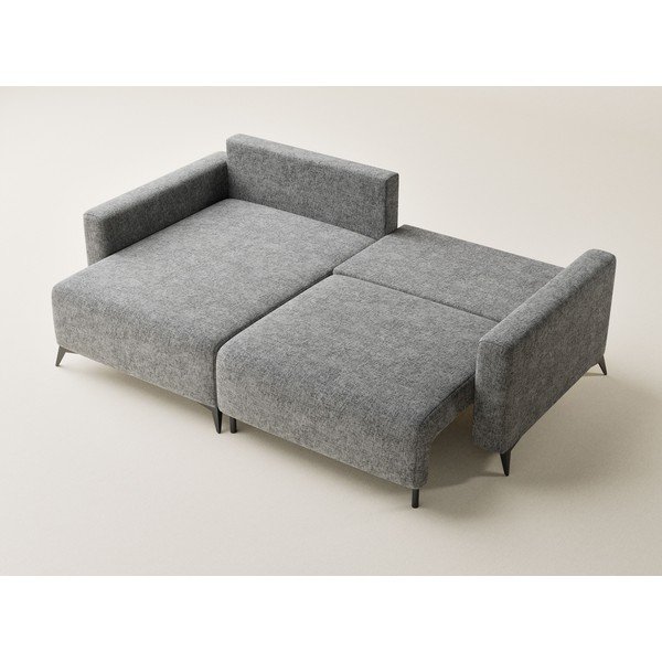 Szary rozkładany/ze schowkiem narożnik z tkaniny szenilowej (lewostronny/z szezlongiem) Leon – Maison de Rêve-image-3