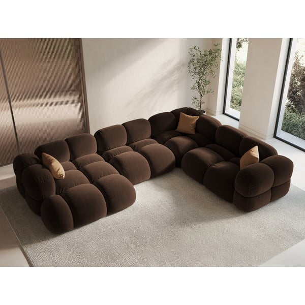 Ciemnobrązowy aksamitny narożnik (prawostronny/w kształcie litery U) Loretto – Cosmopolitan Design-image-1