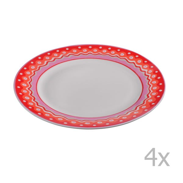 Komplet 4 porcelanowych talerzyków deserowych Oilily 19 cm, czerwony