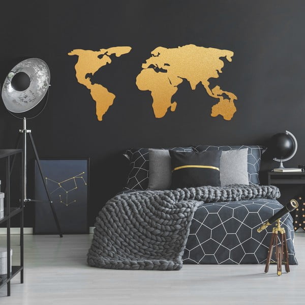 Metalowa dekoracja ścienna w złotym kolorze World Map Two, 121x56 cm