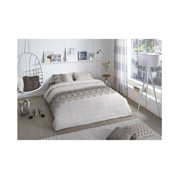 Szaro-brązowa dwuosobowa pościel bawełniana Good Morning Abigale Taupe, 200x200 cm-image-1