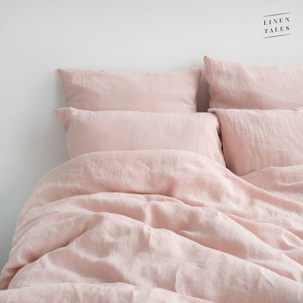 Jasnoróżowa lniana poszwa na kołdrę dwuosobowa 200x220 cm Misty Rose – Linen Tales-image-1