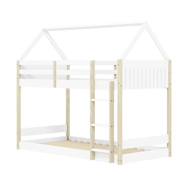 Piętrowo biało-naturalne łóżko dziecięce w kształcie domku 90x190 cm Valka – Marckeric-image-2