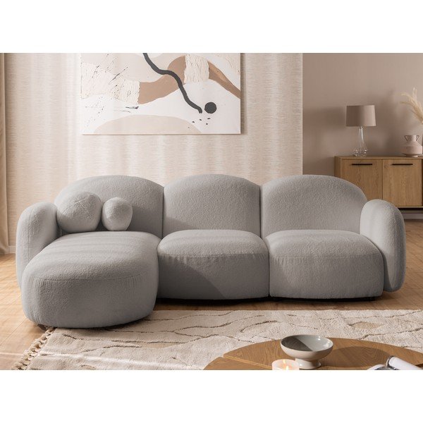 Szary narożnik z materiału bouclé (lewostronny/z szezlongiem) Orbit – Ropez-image-1