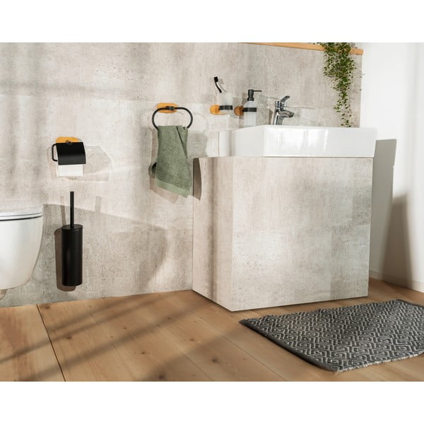 Czarno-naturalny samoprzylepny szklany kubek na szczoteczki do zębów Orea Bamboo – Wenko-image-3