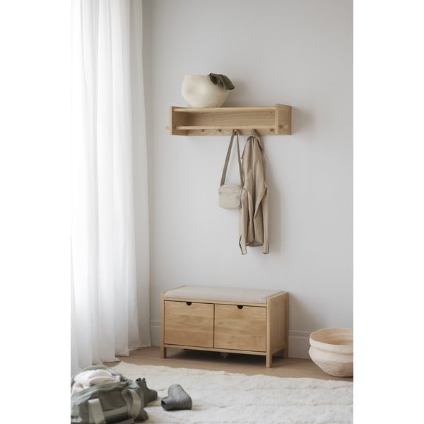 Naturalny wieszak ścienny z litego drewna dębowego z półką Hillmond – Rowico-image-3