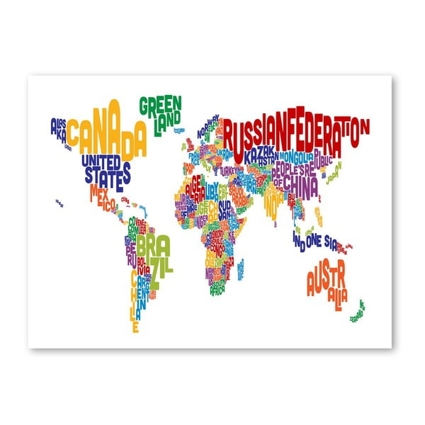 Plakat z kolorową mapą świata Americanflat Text, 60x42 cm