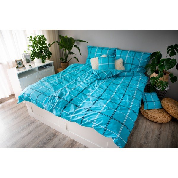 Turkusowa bawełniana pościel jednoosobowa Cotton House Dita, 140x200 cm