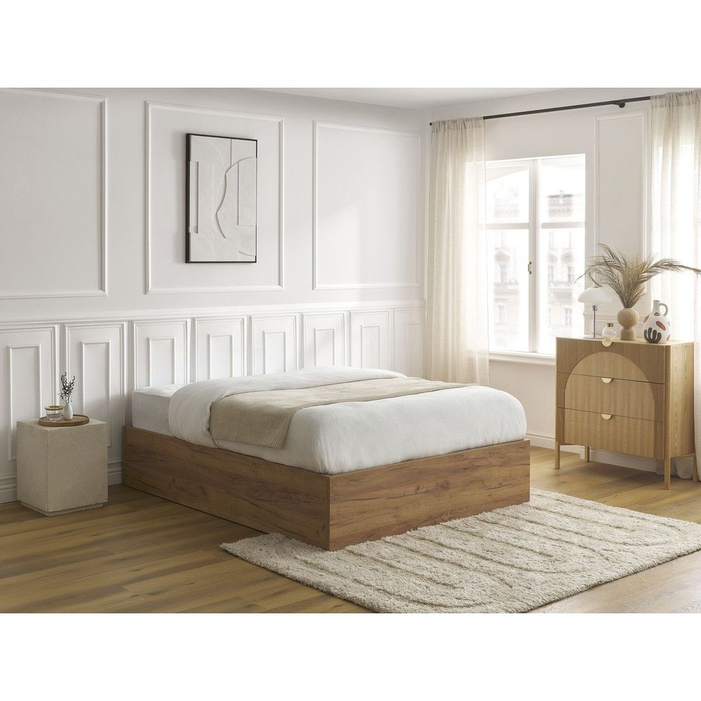 Brązowe łóżko dwuosobowe z płyty wiórowej w dekorze brzozy ze schowkiem/bez zagłówka ze stelażem 160x200 cm Mara – Bobochic Paris (zdjęcie 5)