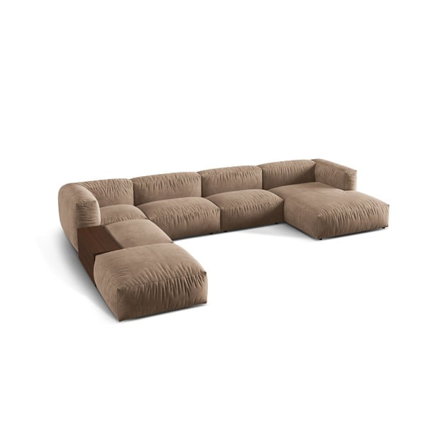 Jasnobrązowy aksamitny narożnik modułowy (lewostronny/w kształcie litery U) Martina – Micadoni -image-1