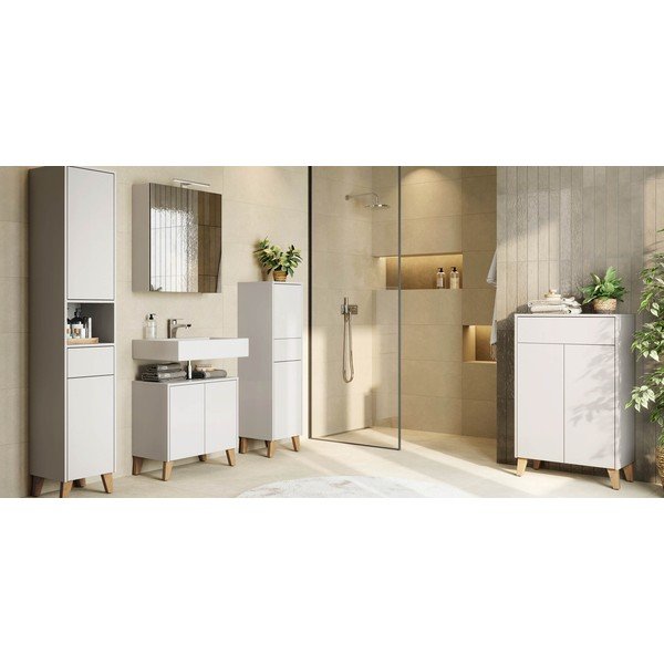 Kremowa wysoka szafka łazienkowa z matowym wykończeniem 33x181 cm Arnea – Germania-image-4