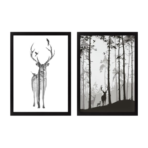 Plakaty w ramie zestaw 2 szt. 34x44 cm Deer – Wallity