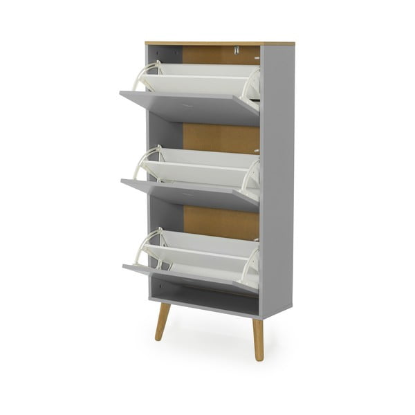 Szara szafka na buty z nogami z drewna dębowego Tenzo Dot-image-3