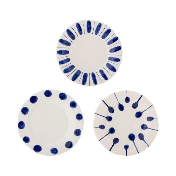 Białe/niebieskie kamionkowe talerze zestaw 3 szt. deserowe ø 22 cm Linora – Bloomingville
