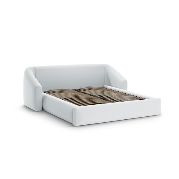 Jasnoszare tapicerowane łóżko dwuosobowe ze schowkiem ze stelażem 140x200 cm Campi – Cosmopolitan Design-image-1