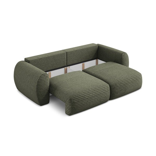 Zielona sztruksowa rozkładana sofa ze schowkiem 266 cm Kini – Makamii-image-4