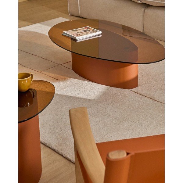 Brązowy stolik ze szklanym blatem 81x140 cm Olir – Kave Home-image-1