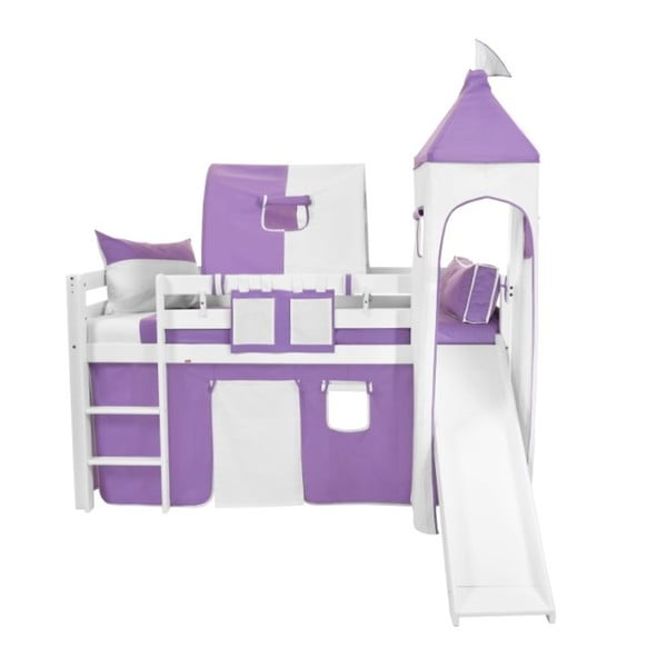 Fioletowo-biały komplet bawełniany na łóżko piętrowe w kształcie zamku Mobi furniture Luk a Tom 