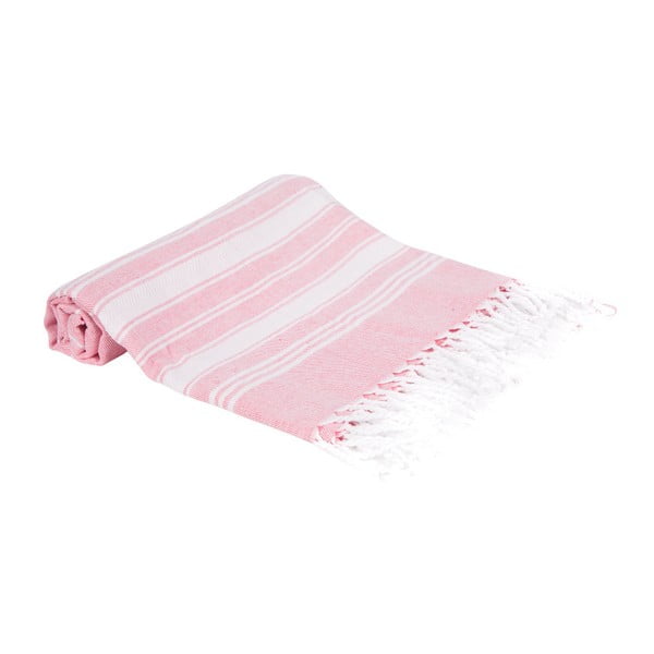 Różowy ręcznik kąpielowy tkany ręcznie Ivy's Nuray, 100x180 cm