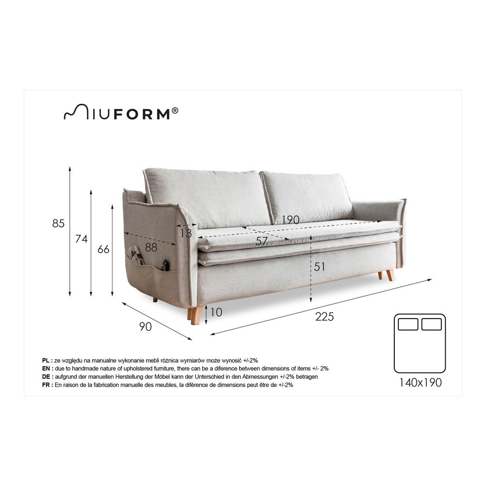 Kremowa rozkładana sofa 225 cm Charming Charlie – Miuform (zdjęcie 5)