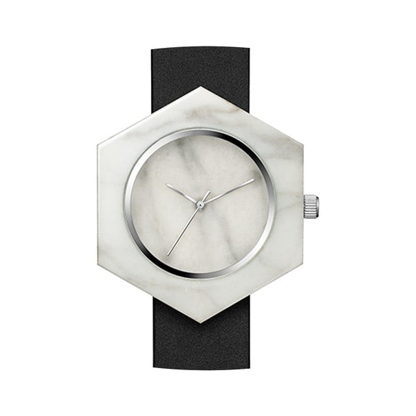 Biały sześciokątny marmurkowy zegarek z czarnym paskiem Analog Watch Co.