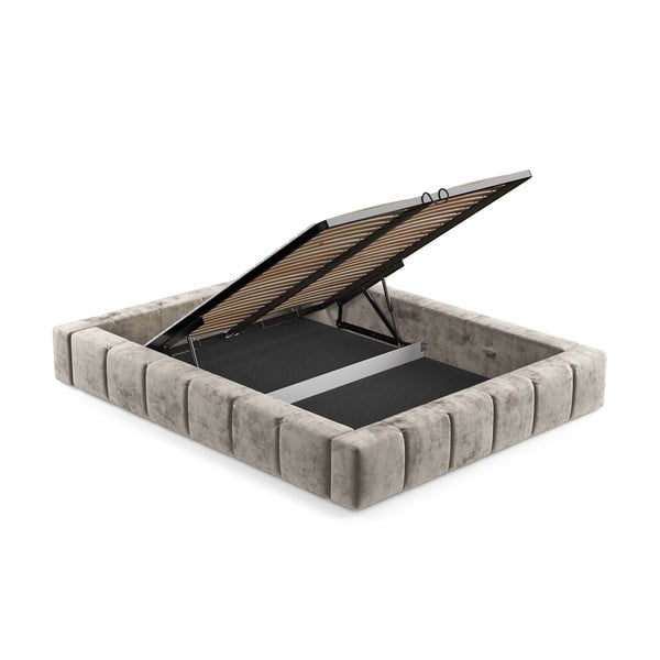 Beżowe tapicerowane łóżko dwuosobowe ze schowkiem i stelażem 180x200 cm Aruba L – Maison de Rêve-image-4