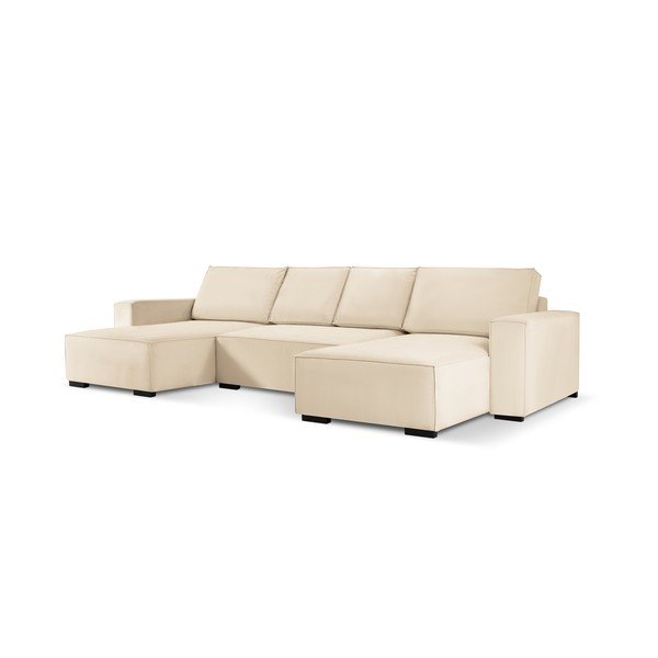 Beżowa sztruksowa rozkładana sofa w kształcie "U" Mazzini Sofas Azalea-image-2