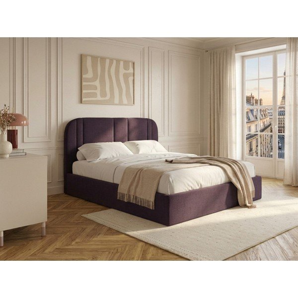 Fioletowe tapicerowane łóżko dwuosobowe ze schowkiem ze stelażem 160x200 cm Sidney – Bobochic Paris-image-1