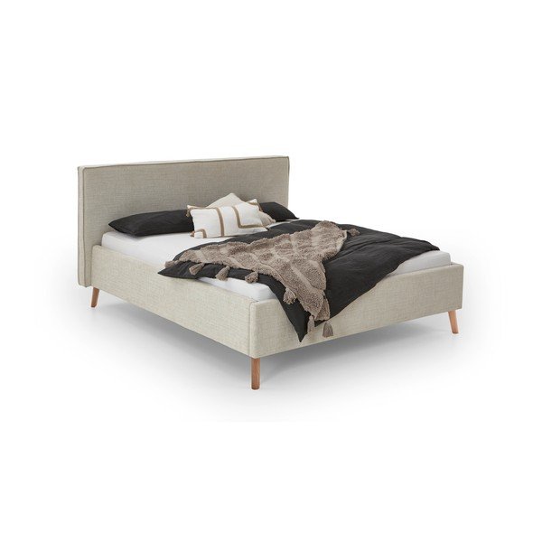 Kremowe tapicerowane łóżko dwuosobowe ze schowkiem ze stelażem 160x200 cm Riva – Meise Möbel-image-4